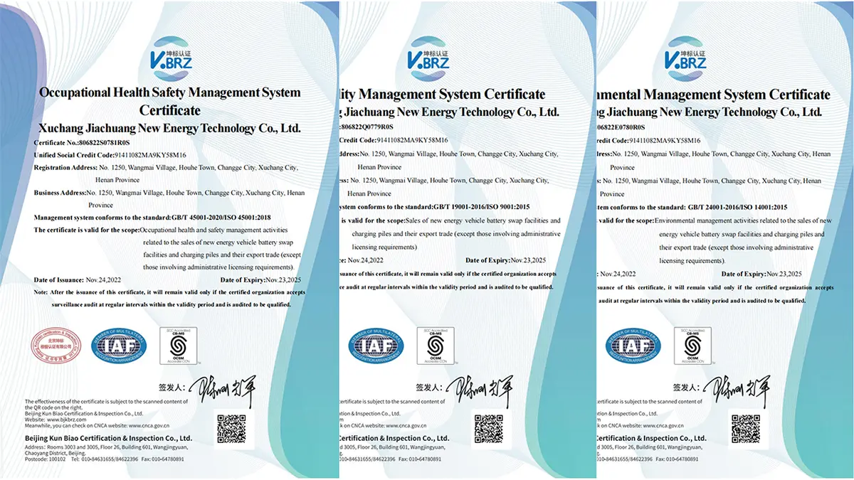 EVBBC, 품질, 지속 가능성 및 안전에 대한 ISO 14001, 9001 및 45001 인증 획득